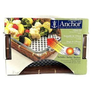 Anchor Hocking 3-Pc Ovenware Set 8x11 Glass Baking Dish Basket Hot Cold Pack